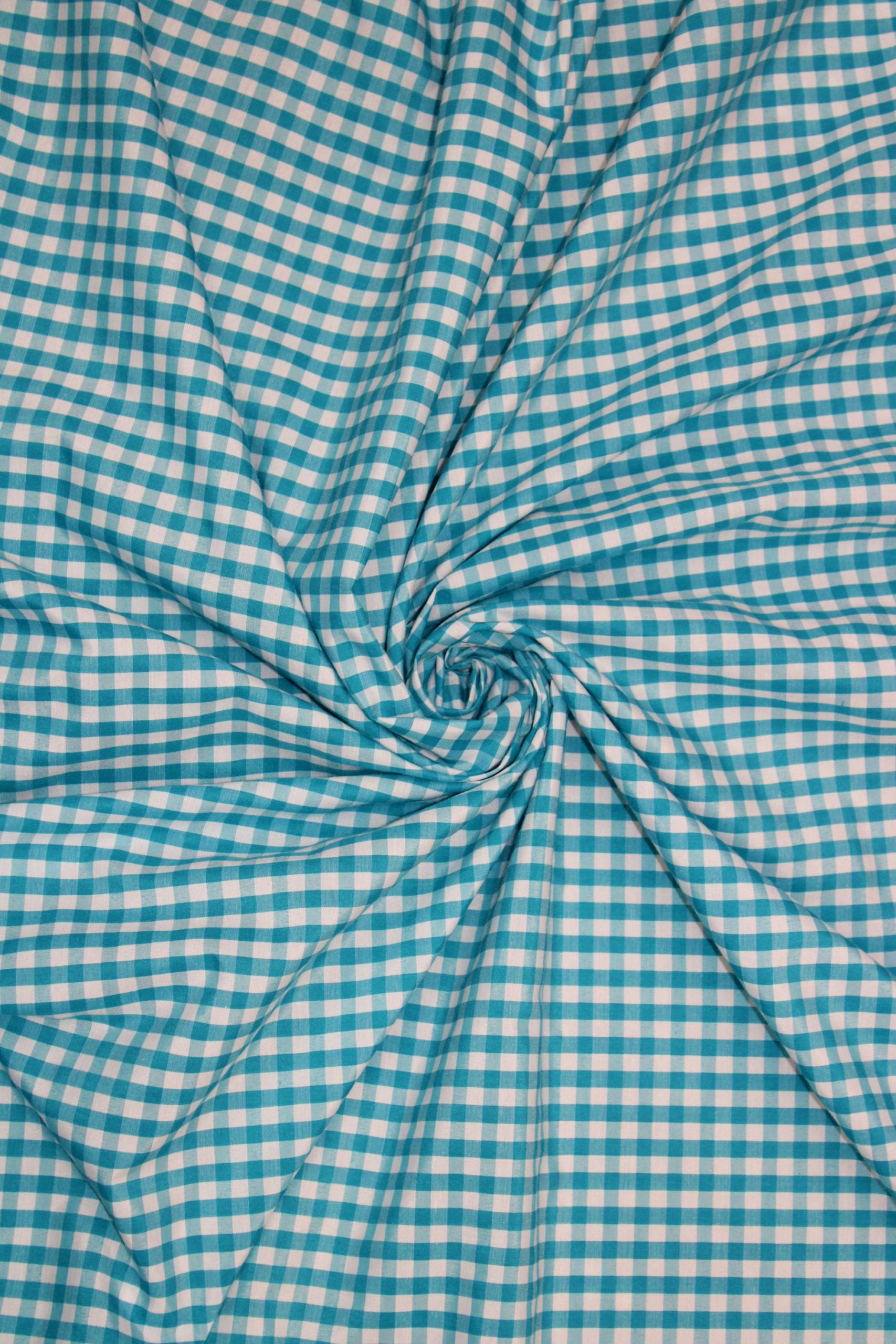 1/4" Gingham Check Broadcloth, 60" Wide, Sells by the Yard from Sal Tex Fabrics, Turquoise
