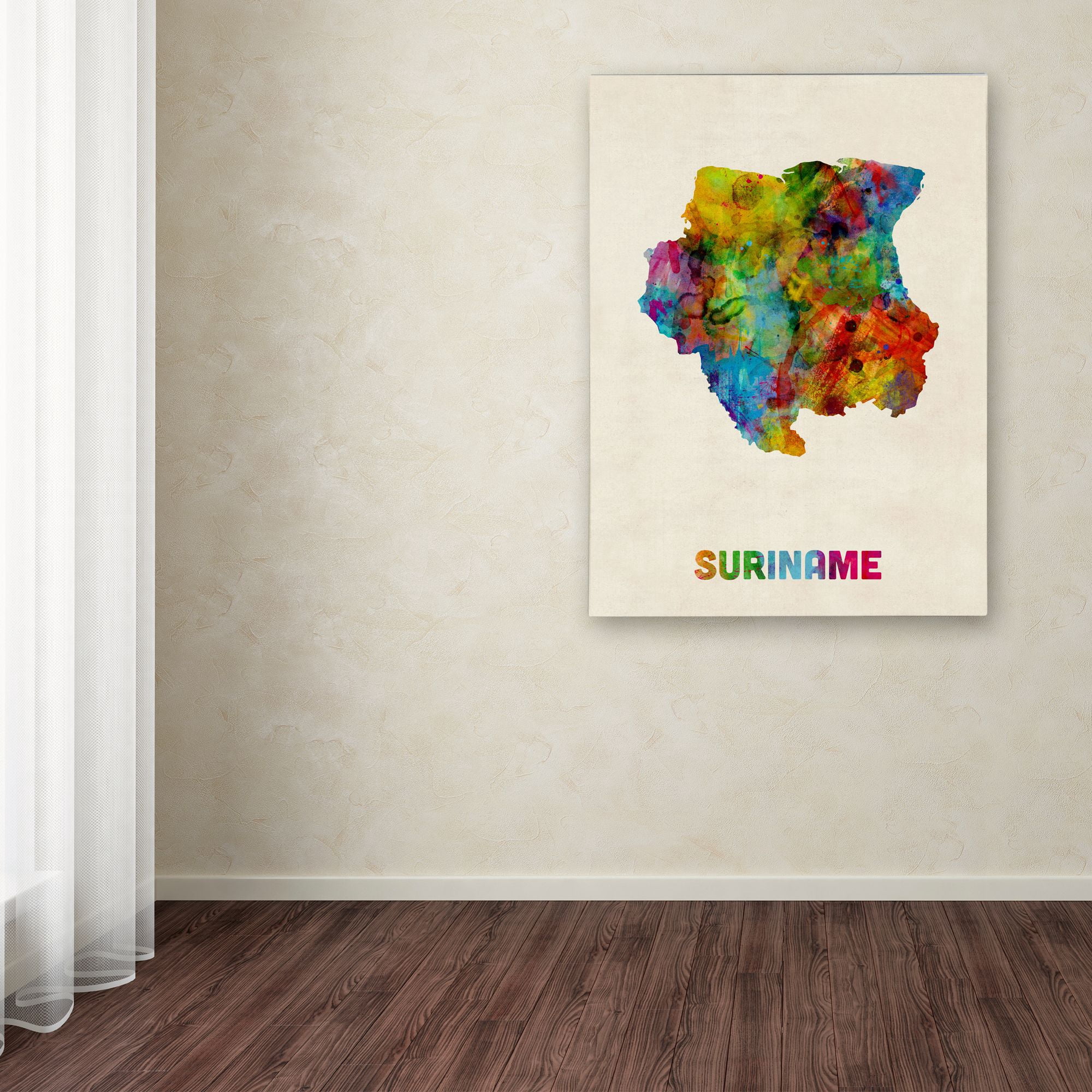 Trademark Fine Art "Suriname Watercolor Map" Canvas Art by Michael Tompsett