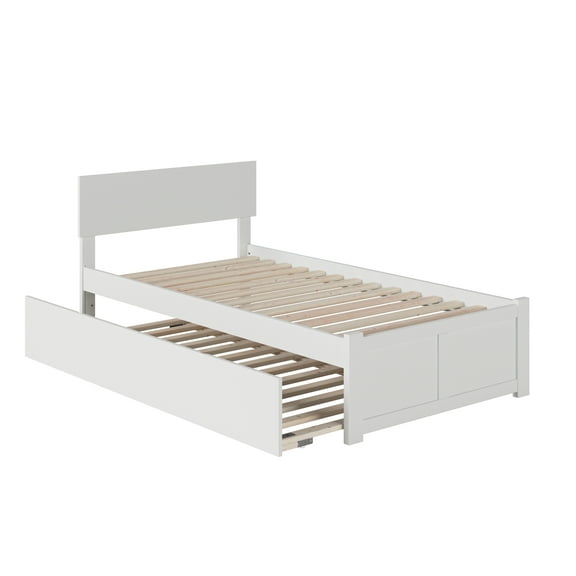 Orlando Twin Platform Bed with Flat Panel Foot Board and Twin Size Urban Trundle Bed in White
