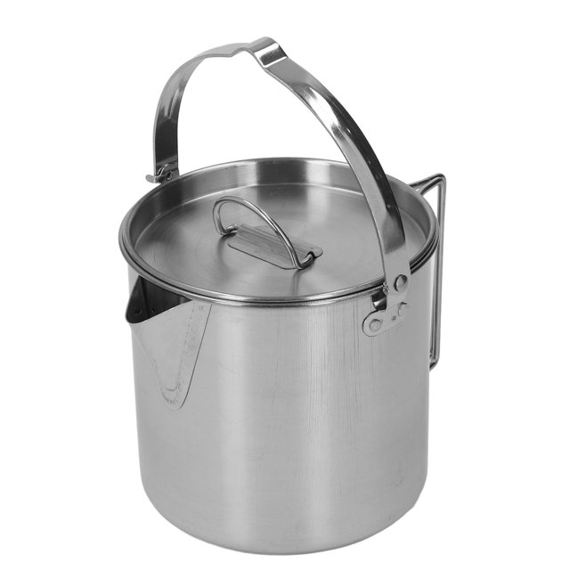 Campa de Café para acampar, 1.2l Conexión Remachada Camping Kettle 430 Manija Plegable De Acero inoxidable para caminar