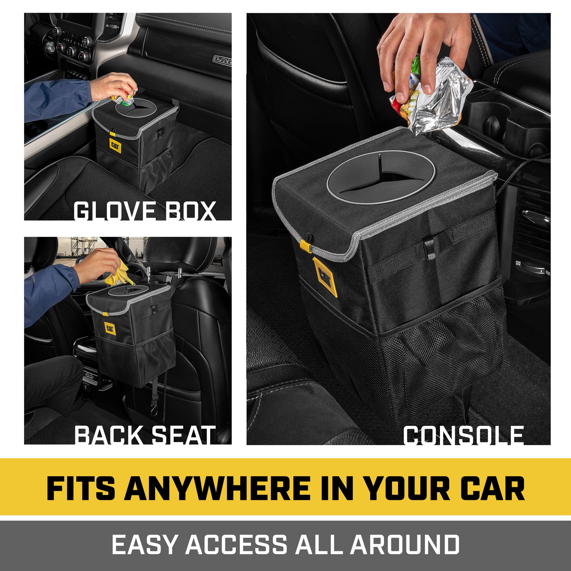 Car Trash Can with Lid and Storage Pockets, 100% Leak-Proof Car Organizer,  Water