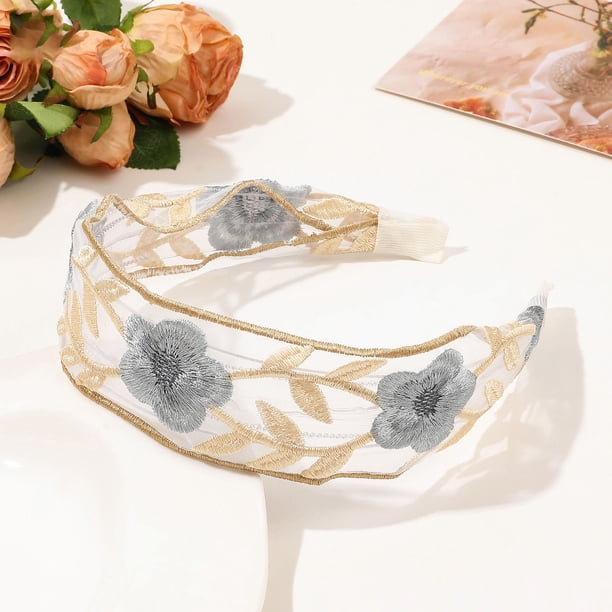 Diademas florales boho para mujer, diademas elegantes para mujer, diademas bordadas, diademas anchas antideslizantes, diademas anchas con nudo.
