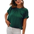 thumbnail image 2 of Camisa De Cuello Redondo,Top Plisado De Manga Corta Blusa De Manga Corta De Color Liso Top De Cuello Redondo De Manga Corta Acabado De Lujo, 2 of 2