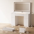 thumbnail image 6 of 44" Vanity Desk with Mirror and Lights, Glass top Makeup Table with Fluted Storage Drawer, Cabinet,3 LED Lights Modes, Power Outlet for Bedroom, 6 of 10