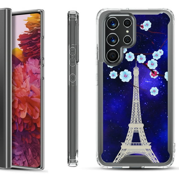 Shockproof Bumper Phone Case for Samsung Galaxy S22 Ultra 5G, by OneToughShield ® - Eiffel Tower Stars