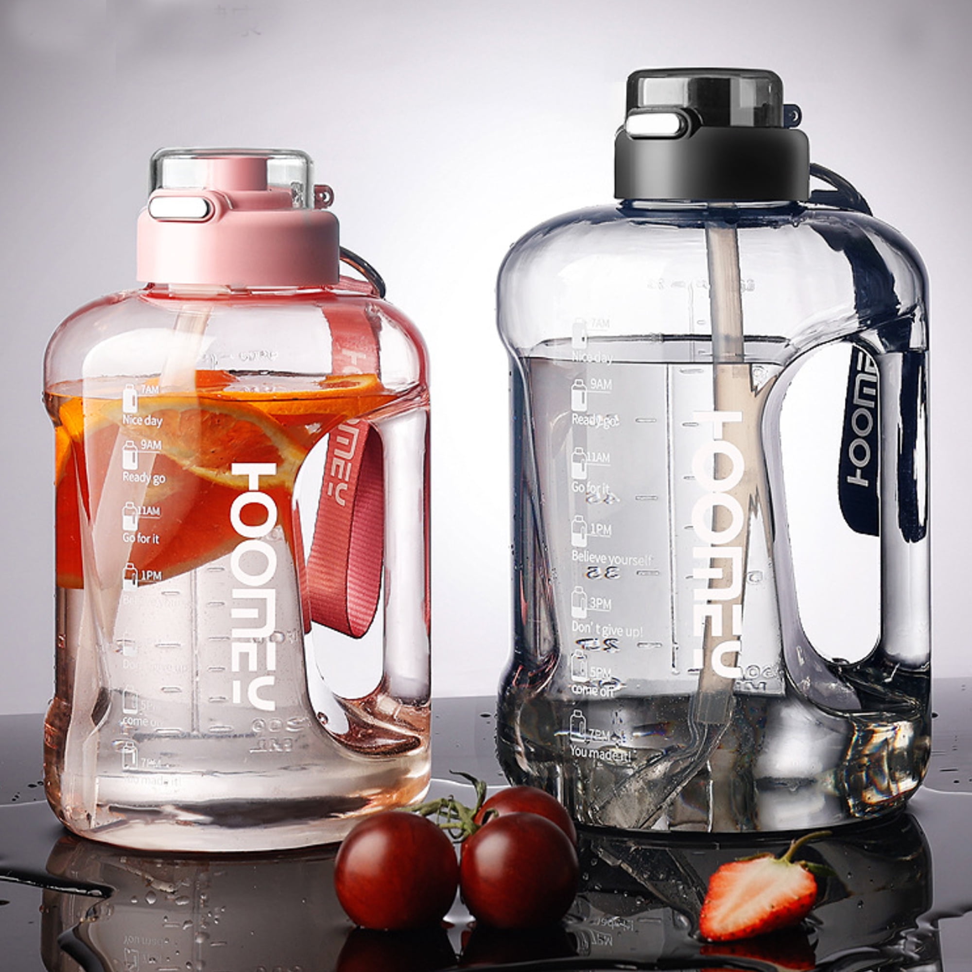 WEHUSE 50 oz Water Bottle with Time Marker - Straw & Chug Lid - BPA Free Gym Water Bottle with Straw - Big Gallon Jug