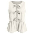 thumbnail image 4 of vigerkar Women Trendy Bow Tie Front Babydoll Tank Tops Sleeveless Peplum Ruffle Blouse Tie Up Summer Casual Dressy Tunic Beige, L, 4 of 7