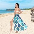 thumbnail image 6 of FORMRS Womens Long Sarong Beach Wrap Semi-Sheer Bikini Skirt Bathing Swimsuit Cover Up, Blue Geometric Pattern, 6 of 7
