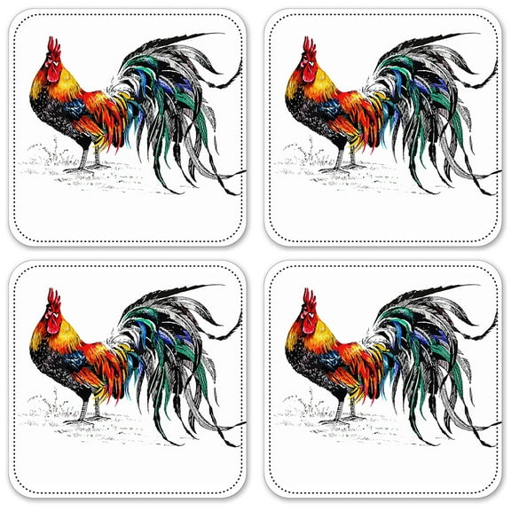 Vinyl Drink Coasters - Set of 4 - Rooster Drawing