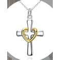 thumbnail image 3 of Sterling Silver Cross Pendant Necklace with Gold over Silver Heart Jewelry SS-128, 3 of 7