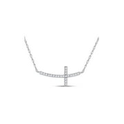 Golden Star 10kt White Gold Womens Round Diamond Horizontal Cross Necklace 1/20 Cttw