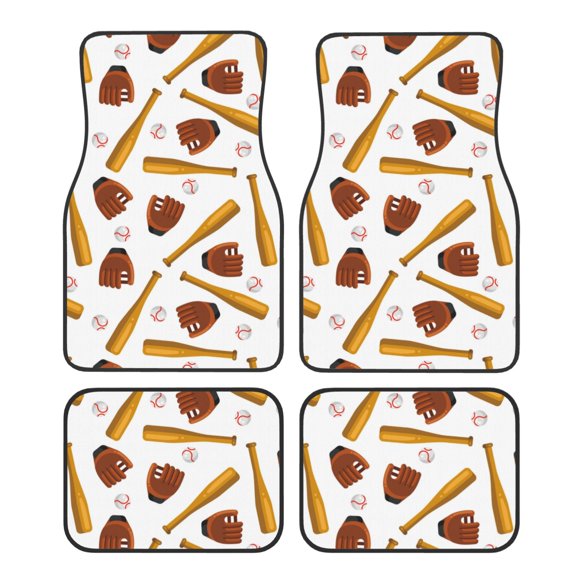 Fotbe Baseball Sport Juego de 4 Tapetes para Auto con Estampado – Alfombrillas de Goma Reforzada, Diseño Antideslizante, Protección para Todo el Año – Vehículos, Autos, Camionetas y SUVs