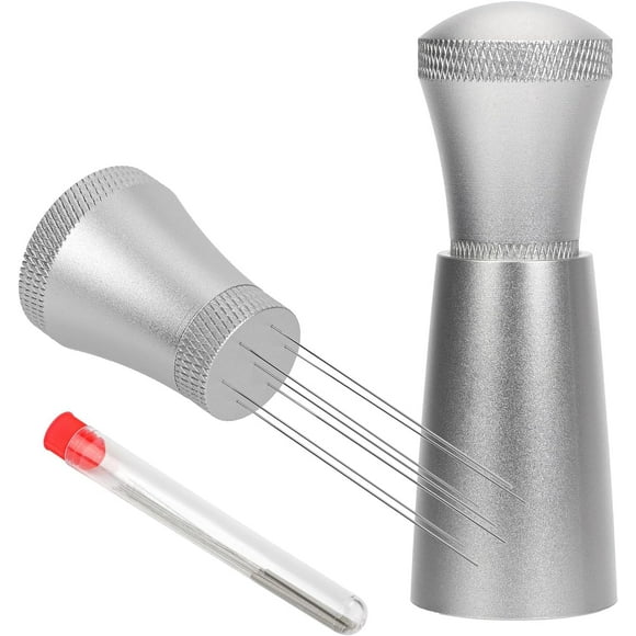 WDT Espresso Tool with 10pcs Needle Replacement, 0.35mm Thick Espresso Coffee Stirrer 7 Needles Stainless Steel Espresso Distribution Tool with Alloy Stand Barista Accessories(Silver)