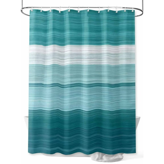 Fsddascl Teal Green Ombre Stripes Shower Curtain Set - 36" x 78" Washable Bathtub Curtain with 12 Hooks, Modern Farmhouse Lines Art Waterproof Fabric Stall Shower Curtains for Bathroom/Bathtub