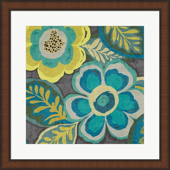 Floral Assortment Teal on Dark Grey Crop III by Wild Apple Portfolio, Framed Wall Art, 19.75W x 19.75H