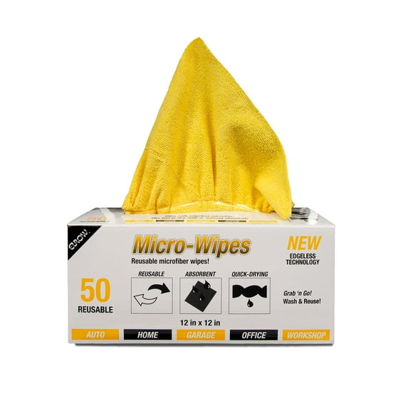 Eurow Reusable Microfiber Cleaning and Drying Wipes with Dispenser Box, 200GSM, 12 by 12 Inches, Pack of 50 - Yellow