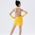 thumbnail image 6 of Otqutp Girls Sequin Tassel Dress Fringe Rhinestone Cut Out Ballet Dresses Halter Cute Shinny Dancewear with Gloves, 6 of 7