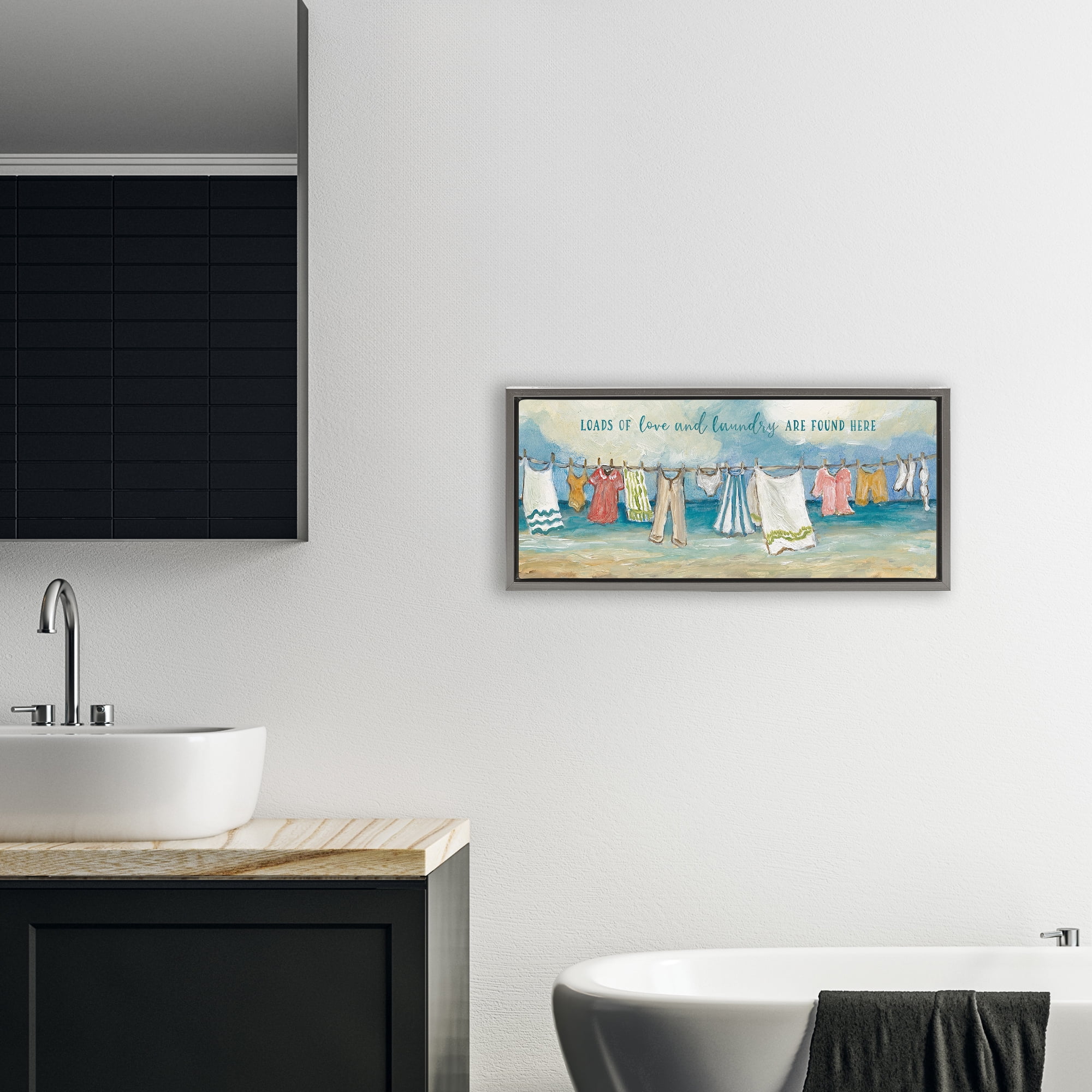 Stupell Industries Laundry By The Sea Gray Framed Floater Canvas Wall Art, design by Charlene Olson