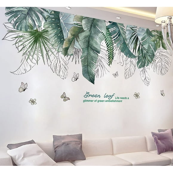 EcoNesxp Tropical leaf wall stickers removable jungle green palm tree plant wall stickers suitable for living room children's room bedroom playroom decoration green fashion versatile creative beautif