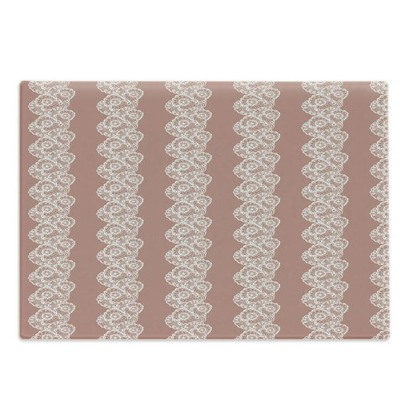 Vintage Cutting Board, White Lacy Vintage Romantic Trimming Edging Lines Crochet Computer Drawn Graphic, Decorative Tempered Glass Cutting and Serving Board, in 3 Sizes, by Ambesonne