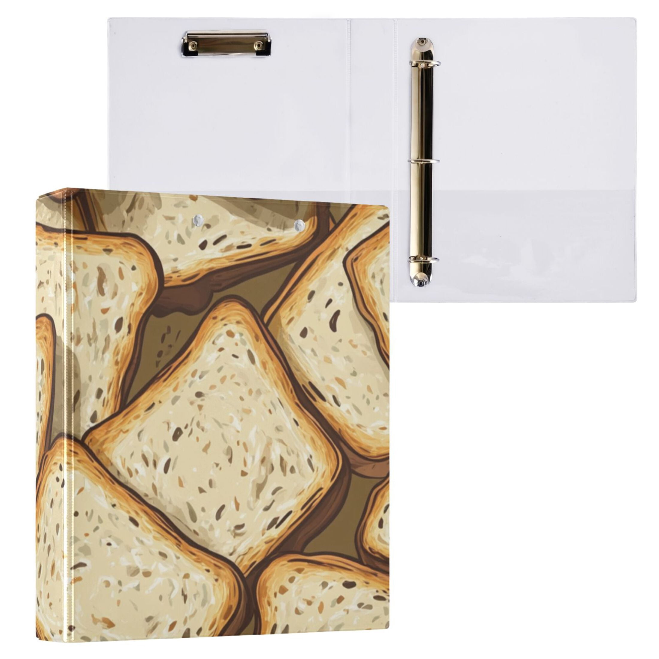Bread Slices 3 Ring Binders 1.5 inch Hardcover File Folders with Interior Pockets A4 Size Organizer for School Office Hospital Set of 2