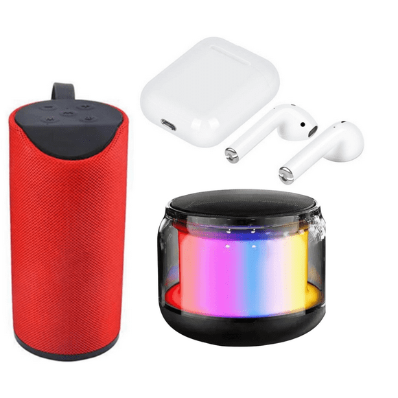 Combo bocinas bluetooth con radio FM + audifonos Rojo