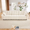 thumbnail image 2 of 3-Seater Sofa Set with 2 Ottomans and Pillows, Solid Wood Frame, Textured Chenille Cover, High-Rebound Cushions, White, 2 of 9