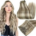 thumbnail image 6 of Clip-in Hair Extensions - Human Hair Clips Balayage (Highlights) 7pcs, 120g, Double Weft Human Hair Extensions for Women and Girls, 16 Inches, 6 of 38