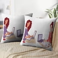 thumbnail image 4 of LALILO Throw Pillow Covers Young Girl Laptop Girl African American Afro Cushion Cover 18" x 18", 2 Pack, 4 of 6