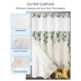 thumbnail image 4 of No Hook Shower Curtain with Snap-in Liner, Sunflower Eucalyptus Waterproof Fabric Bathroom Curtains, Farmhouse Weeping Botanical Linen Bath Curtains & Mesh Top Window Stall 48"x72", 4 of 9