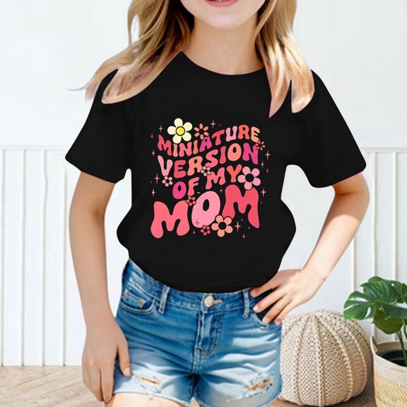 Girls T shirts Short Sleeve Crewneck Cartoon Letter Print Graphic Tees Casual Loose Stylish Cute T-Shirts for Girls Size 2-4Y
