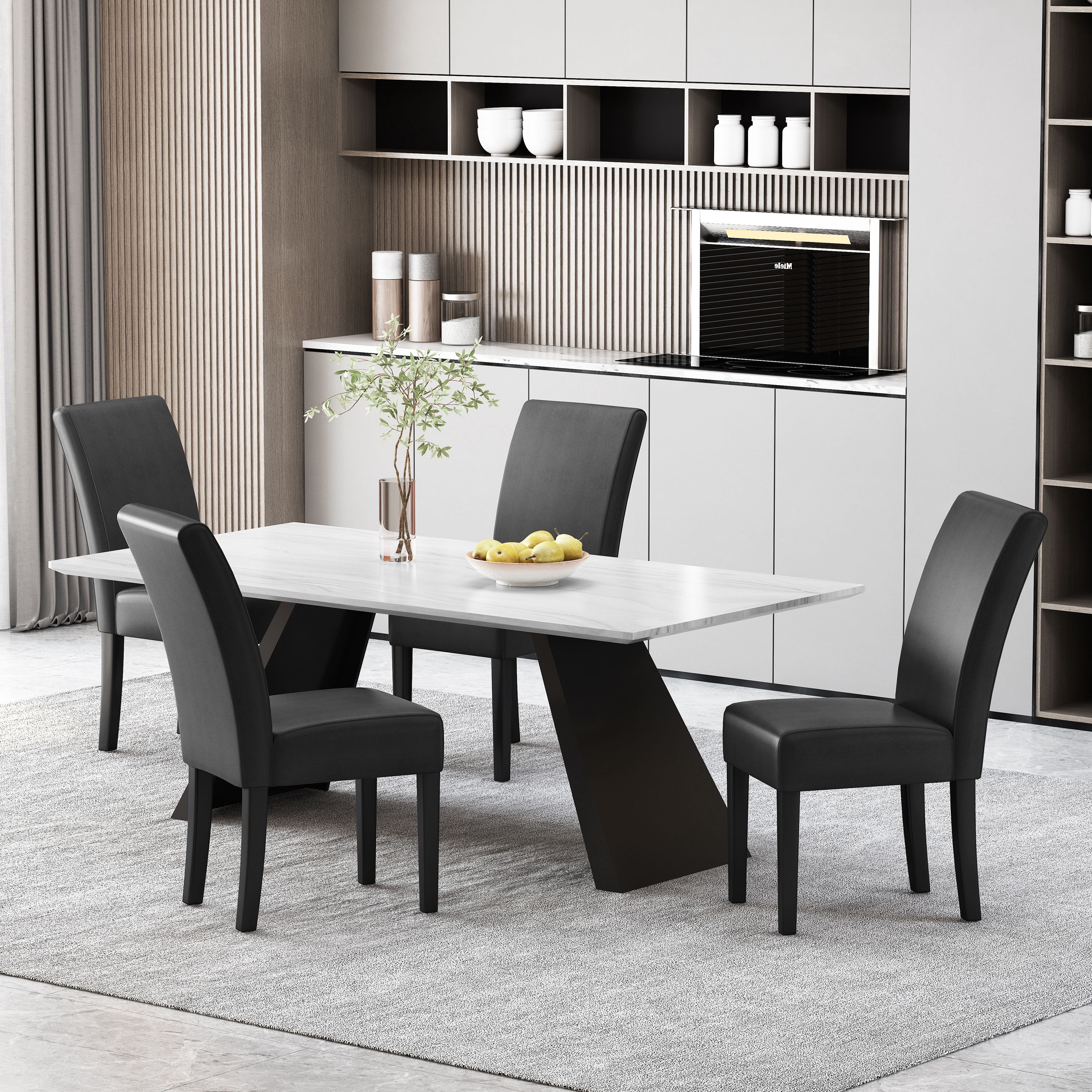 Noble House Monita Contemporary Faux Leather Dining Chairs, Set of 4, Black