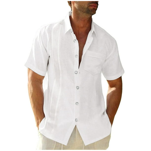 Japceit Mens Simple Button Shirts Cotton Linen Shirts Short Sleeve Casual  Shirt, Up To Size 3XL