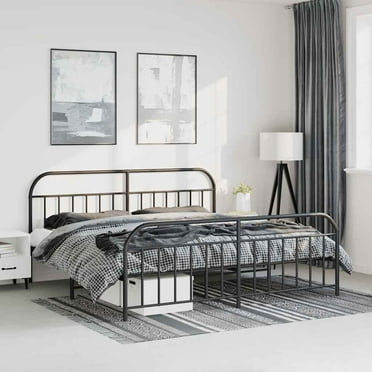 vidaXL 12" Black California King Metal Bed Frame with Headboard & Footboard No Mattress