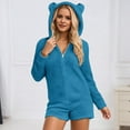 thumbnail image 2 of Hifoo Women Solid Color Hooded Jumpsuit Casual Long Sleeve Romper Shorts With Pockets For Sleepwear Comfortable Pjs Sets Stylish Home Loungewear, 2 of 5