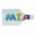 thumbnail image 1 of Mia Cutting Board, Female Name Design with Origins Colorful Balloon Letters Pattern, Decorative Tempered Glass Cutting and Serving Board, Wine Bottle Shape, Multicolor, by Ambesonne, 1 of 1