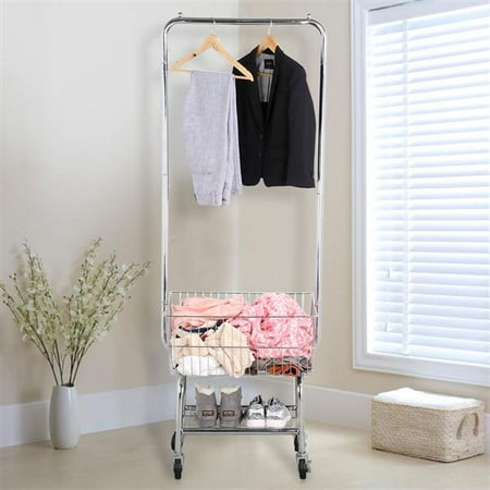 Wheeled Laundry Carts Yaheetech Commercial Laundry Cart Laundry Butler with Wheels & Double Pole Rack,Silver,G.W.: 21.3 Lb ()
