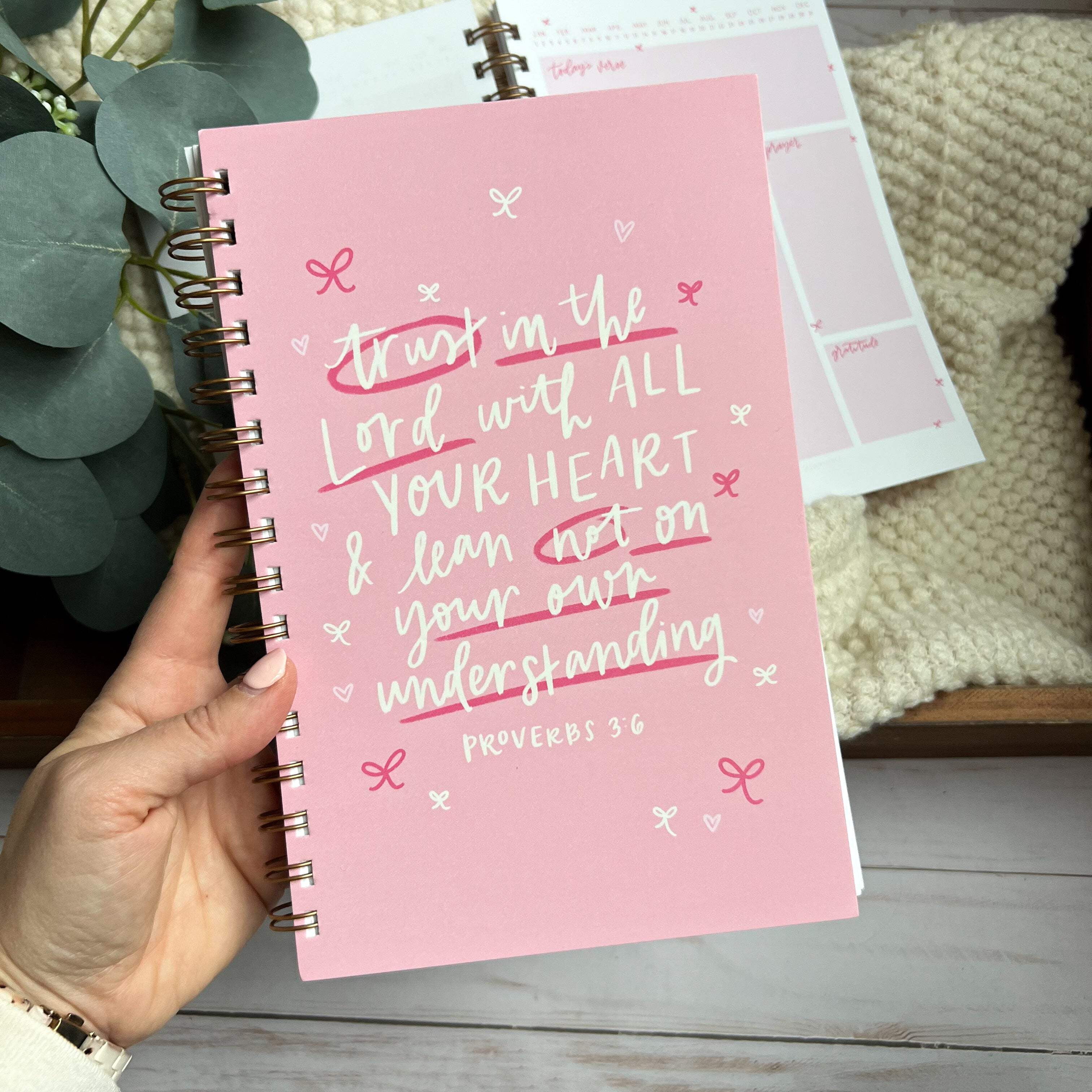 Notebook | Bible Study Worksheet | Bright Pink | Proverbs 3:6 | Trust in the Lord with all your heart
