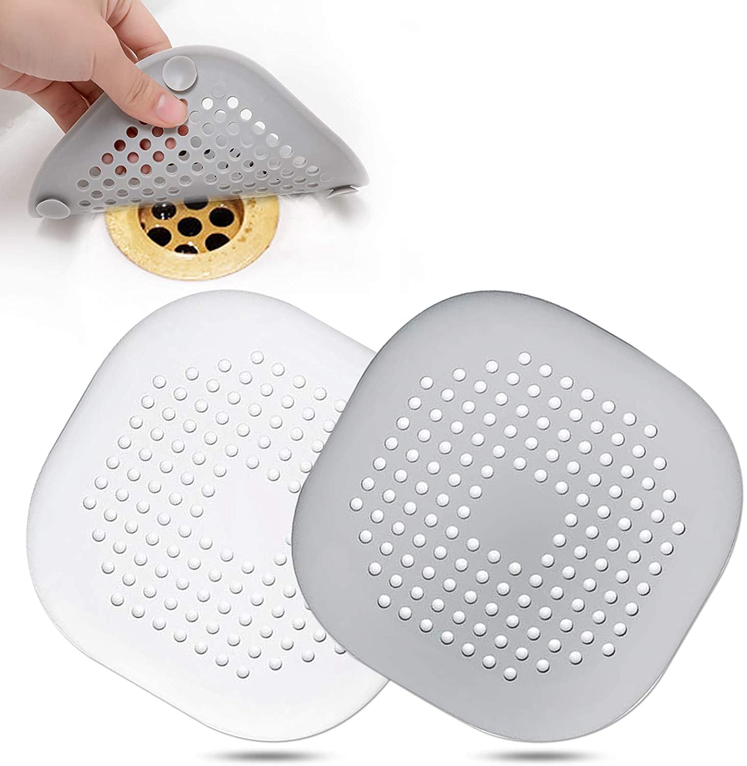 Big Shower Drain Hair Catcher Bathroom Shower Drain Cover Kitchen Sink Strainer Silicone with Suction Cup Easy to Install and Clean for Kitchen and Bathroom 4 Pcs 