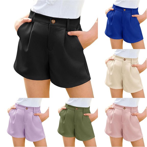SONXAHE Toddler Girl's Button‑Front Pleated Casual Shorts Solid High‑Waist Shorts School Bottoms