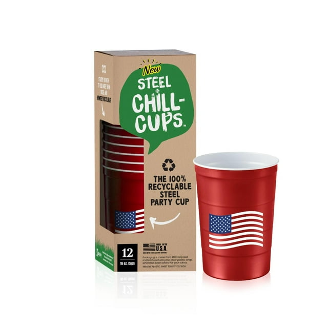 Party Cups Steel Chill Cups, 473 ml, diseño de bandera, paquete de 12