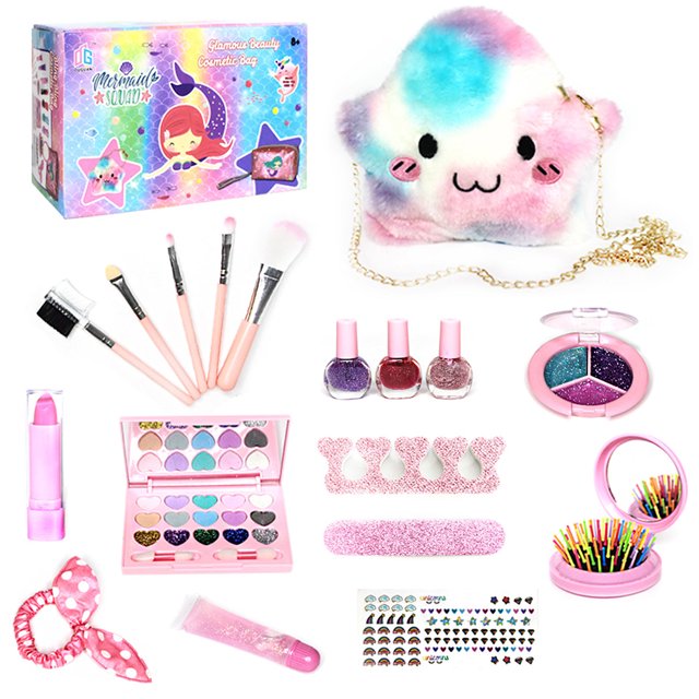 Kit De Maquillaje Para Niños De 20 Piezas Para Niñas, Juego De Juguetes De Maquillaje Lavable Con Bolsa De Cosméticos, Juego De Maquillaje Para Niños No Tóxico Para Niñas Pequeñas, Halloween, Navidad, Muyoka Hogar
