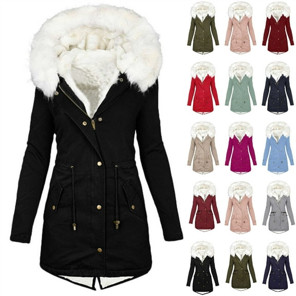 QATAINLAV Winter Coats for Women Warm Fuzzy Fleece Lined Long Parka Jackets Solid Color Faux Fur Hooded Thicken Outwear with Pockets, Army Green, XXL