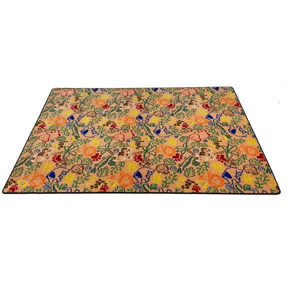 KidCarpet.com Animal Doodles Nylon Area Rug, 6' x 6', Square Multicolored on Tan | Area Rugs for Kids Playroom | Carpet for Classroom Bedroom | Animal Print Children's Rug