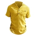 thumbnail image 5 of Men's Casual Button Up Shirt Polyester Blend | Short Sleeve Stand Collar With Breathable Fabric Beach Shirt | Sun Protection Vacation Tops Comfortable Daily | Zenithor,Yellow L, 5 of 9