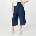 thumbnail image 6 of Mohiass Capri Pants for Women with Pockets Summer Smocked Capri Pants for Women Pull on Cotton Linen High Waisted Wide Leg Women's Capri Pants Stretch Navy 2XL, 6 of 6