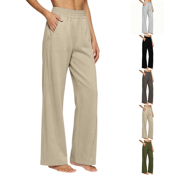 High Waist Straight Leg Pants for Womens Breathable Comfy Running Sports Trousers with Pockets L