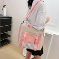 thumbnail image 4 of 4/5pcs Backpack Crossbody Bag Handbag Drawstring Bag And Pen Bag Set, Simple Solid Color Student Backpack With Cute Badge, Cute Sweet Student Backpack, Girls Backpack, Preppy Large-capacity Travel Back, 4 of 5
