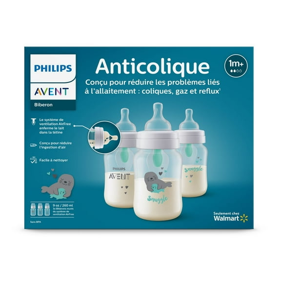 Philips Avent Anti-colic Baby Bottle with AirFree Vent with Seal Design, 3x9oz Bottles, SCY703/76