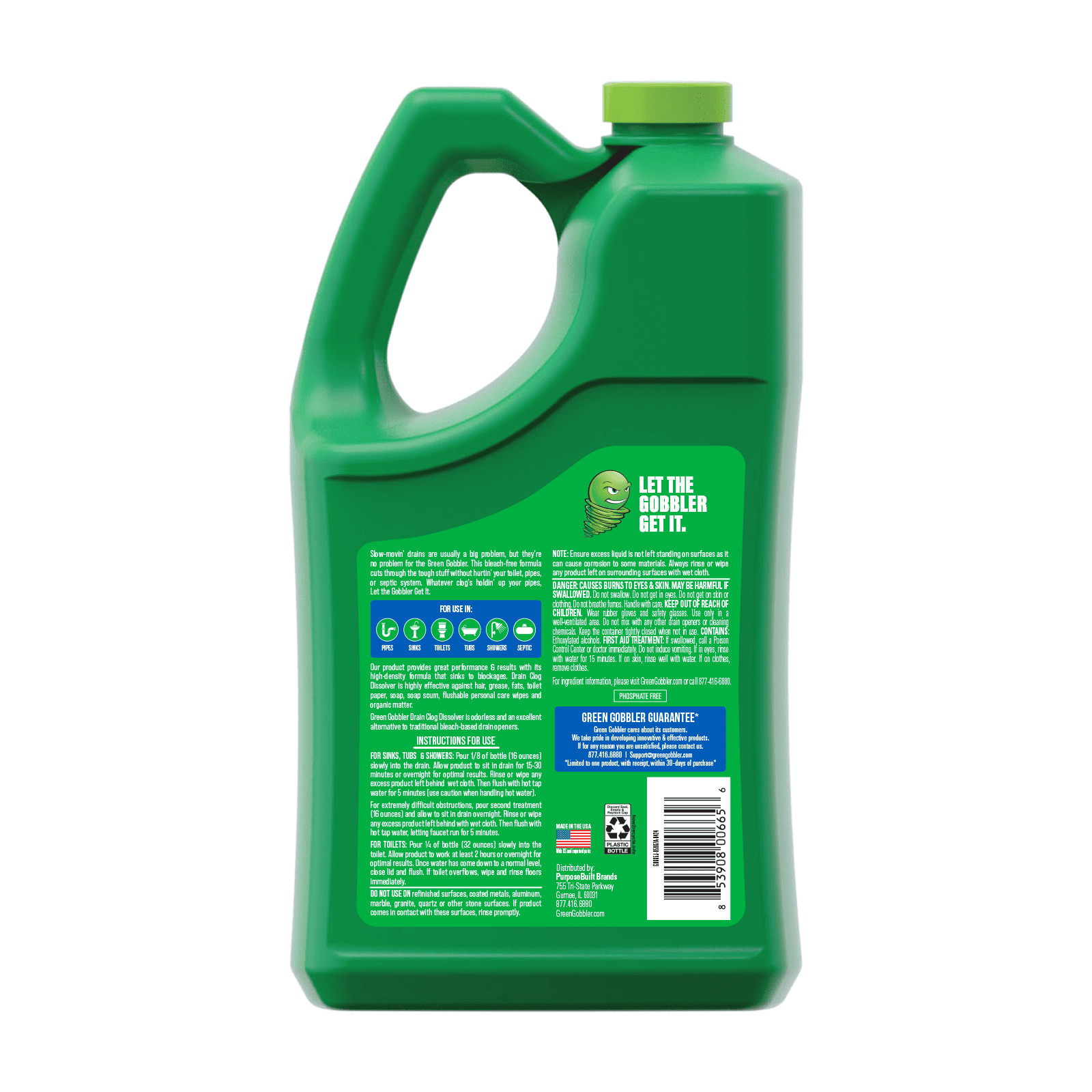 (4 pack) Green Gobbler Main Line Drain Opener and Clog Remover Liquid - 1 Gallon
